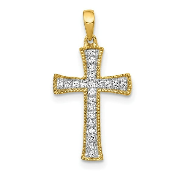 Auriga Fine Jewelry 10K Yellow Gold 1/10ct. Diamond Cross Pendant for Women (L - 0.89 inch, W - 11 inch)