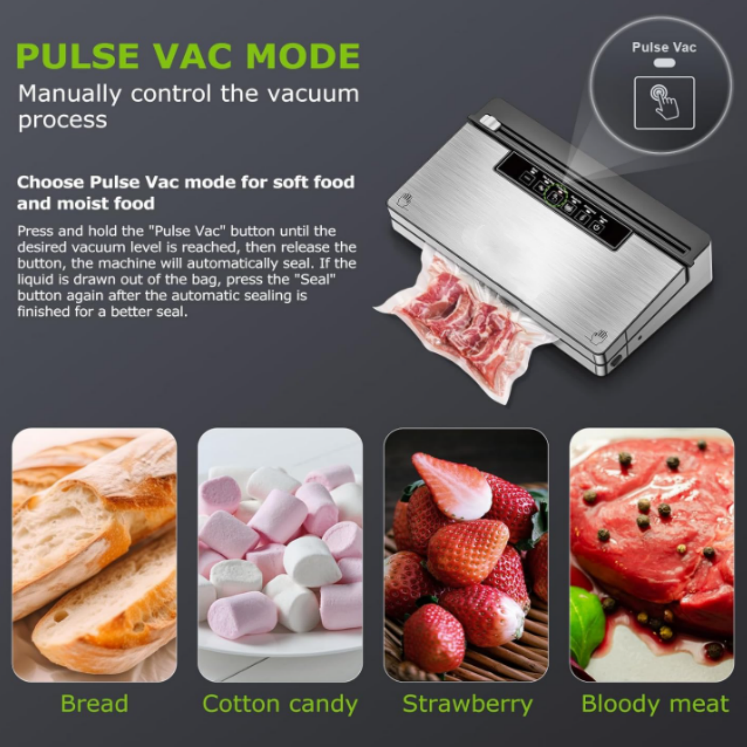 Vacuum Sealer Machine, Stainless Steel Food Sealer Vacuum Sealers with 100 Bags & 1 Roll Bag, 5 Food Vacuum Modes, Built-in Cutter & Bag Storage, Silver-Black