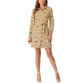 thumbnail image 2 of Vestido de camisa floral con cinturón y botones de solapa para mujer Allegra K S amarillo, 2 of 6