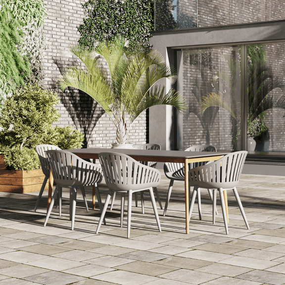 Amazonia Brighton 7-Piece Patio Rectangular Dining Table Set, Eucalyptus Wood, Ideal for Outdoors and Indoors