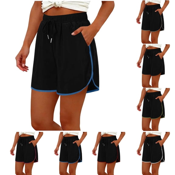 Shorts for Women Zaewscy Women's Summer And Solid Color Loose Straight Tube With Pocket Drawstring Exercise Shorts Light Blue L