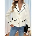 thumbnail image 4 of Women Black Contrast White Blazer Double Breasted Slim Casual Long Sleeve Fashion Office Jacket with Pockets Beige XL, 4 of 9