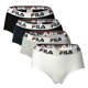 thumbnail image 1 of FILA Women's Hipster - 4 paquetes de calzoncillos, cintura con logotipo, algodón elástico, unicolor Blanco/Negro/Gris/Marino L (Large), 1 of 7