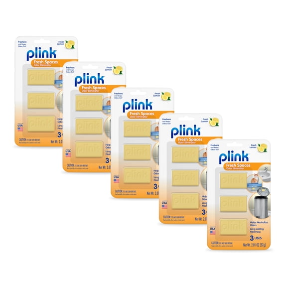 Plink Fresh Spaces Garbage Odor Eliminator, Lemon Scent - 3 Count (5 Pack)