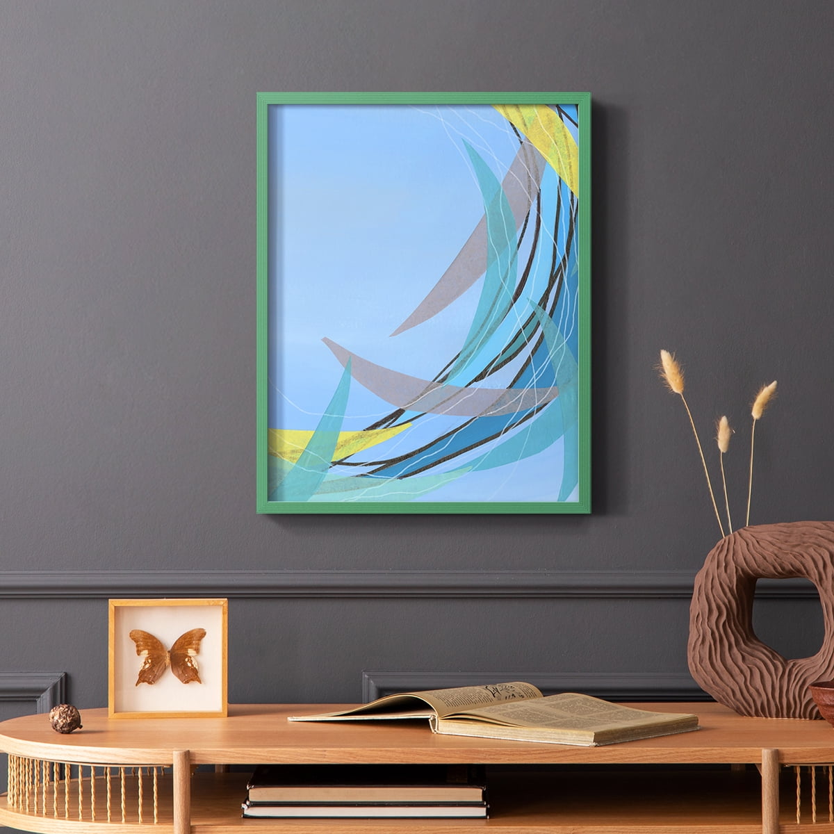 Circulating Flow II Framed Print in Green Solid Wood Framed Print No Nail Hanging