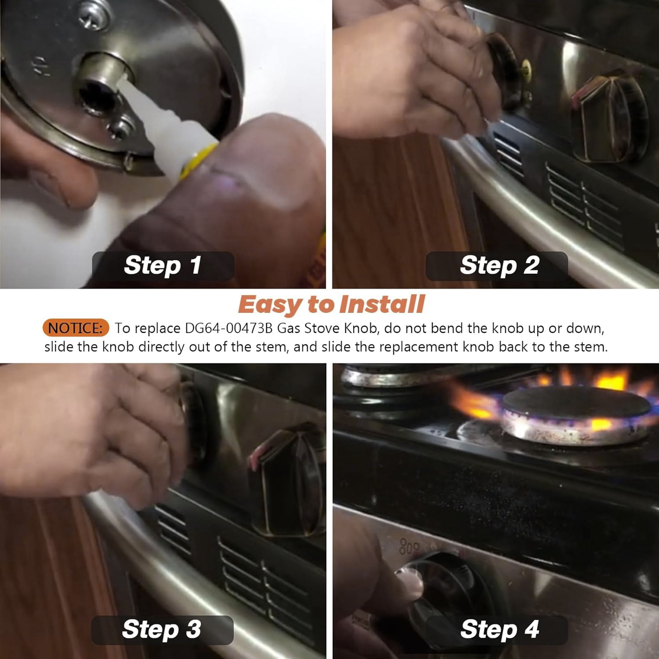 5 Pcs Gas Stove Knobs Control Knob DG64-00473B Stainless Steel Compatible with Samsung Stove Knob Replace NX58M6850SG,NX58J7750SG,NX58J5600SG,NX58K7850SG