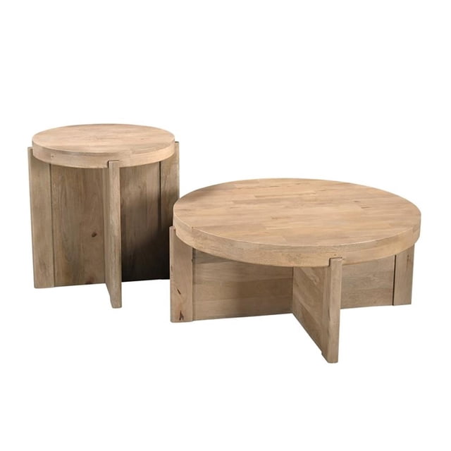 Pemberly Row 2-piece Solid Wood Living Room Table Set in Beige