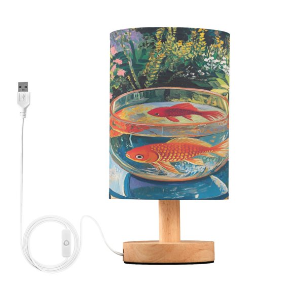 Yayeee Table Lamp for Bedroom Nightstand LED Portable Bedside Warm Light, Art Goldfish Bowl