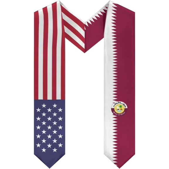 DABOYOZHZH Qatar Mix United States Flag Graduation Stole Sash For Study Aboard International Students