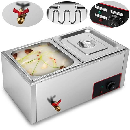 Aluminum Stainless Steel Butter Warmer (BestEquip 110V Commercial Food Warmer Electric Food Warmer 850W Stainless Steel Bain Marie Buffet Food Warmer Steam Table for Catering and)