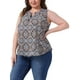 thumbnail image 4 of Blusa sin mangas de talla grande para mujeres, con estampado floral, cuello en V, túnica, camiseta 3X, azul marino, 4 of 5