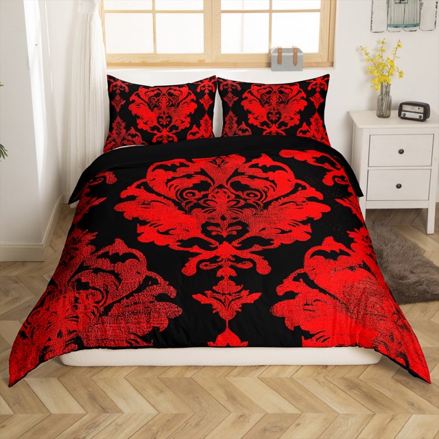 Erosebridal Housse de Couette Damassé Rouge Très Grand, Ensembles de Literie Fleur Mandala Taille Très Grand, Décor Boho Vintage, Réversible