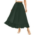 thumbnail image 7 of Clearance under 10$ Sevevn Womens Solid Color Elastic Waist Drawstring Pleated Mid Length Ruffle Skirt Beach Vacation Clothes for Women Army Green XL, 7 of 7