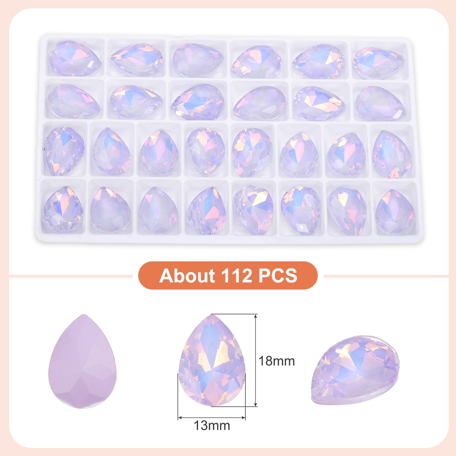Uxcell 0.71'' x 0.51'' Tear Drop Rhinestones for Nails Pointed Back Rhinestones Setting Crystals Stone Purple 112 Pcs