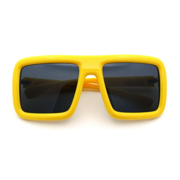 Geeky Bubble Frame Nerdy Thick Flat Top Oversized Rectangle Plastic Sunglasses Yellow - Black