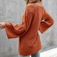 thumbnail image 4 of Leutsin Women Solid V-Neck Lace Splicing Flared Long Sleeve Hollow Out Blouses Tops, 4 of 7