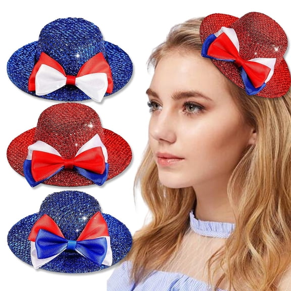 5Independence Day Hair Shiny hairpin Small Decorative Hat Patriotic Red White And Blue Mini Sequin Party Hats,For 4th Of July Keepsake Decoration Gift,Memorial Day Party Costume Accessories