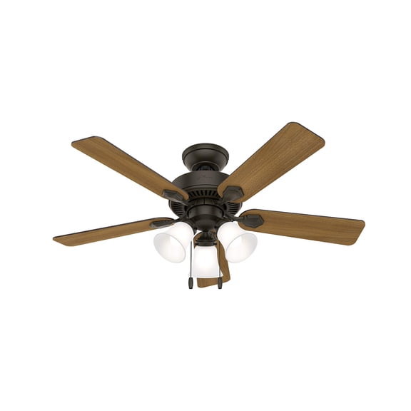 Restored Hunter Fan 44 inch Indoor Traditional New Bronze Ceiling Fan with Light Kit and Pull Chain (Refurbished)