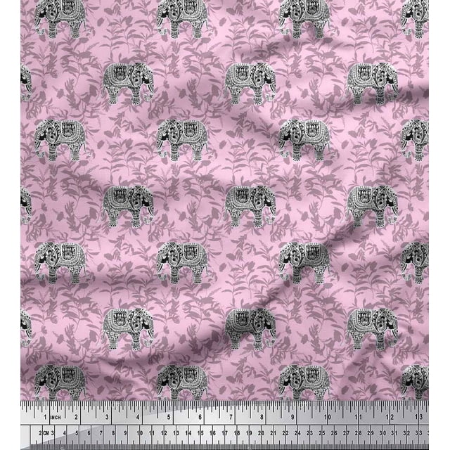 Soimoi Pink Modal Satin Fabric Plam Tree,Chair & Girl Beach Decor Fabric Printed Yard 42 Inch Wide