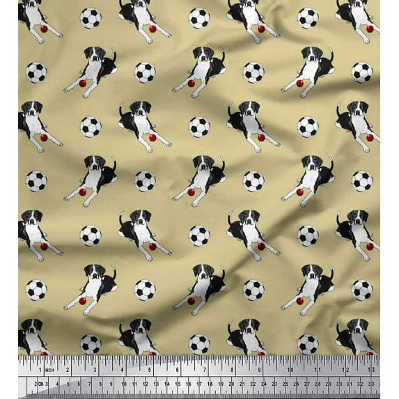 Soimoi Cotton Poplin Fabric Football & Pointer Dog Print Fabric by The Yard 56 Inch Wide