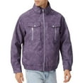 thumbnail image 5 of YLSDY Men's Stand Collar Leather Jacket Motorcycle Lightweight Faux Leather Outwear Full Zip Up Vintage PU Coat with Pockets Purple XXXL, 5 of 6