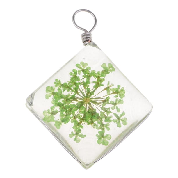 Transparente Colgantes De Flores De Cristal De Secados Joyería DIY Que Hace Las Fuentes Verde claro Macarena Colgantes de cristal de flores secas