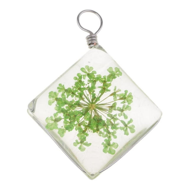 1 Pieza Colgantes De Cristal De Flores Secas Colgante De Cristal Diy Joyería Verde claro