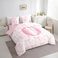 thumbnail image 3 of jejeloiu Personalized Gifts Bow Bedding Comforter Set,7 Pieces,Letter O Full Bedding Set,Pink Bow Bowknot Fitted Sheet Flat Sheet,Lightweight Room Decoration Reversible, 3 of 6