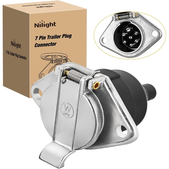 Nilight 7 Way RV Blade to 6 Way Wiring Adapter Plug Vehicle Side 7 Pin to Trailer Side 6 Pin Round for Tow Hitch Car RV Boat Truck-Center Pin Brake Lights