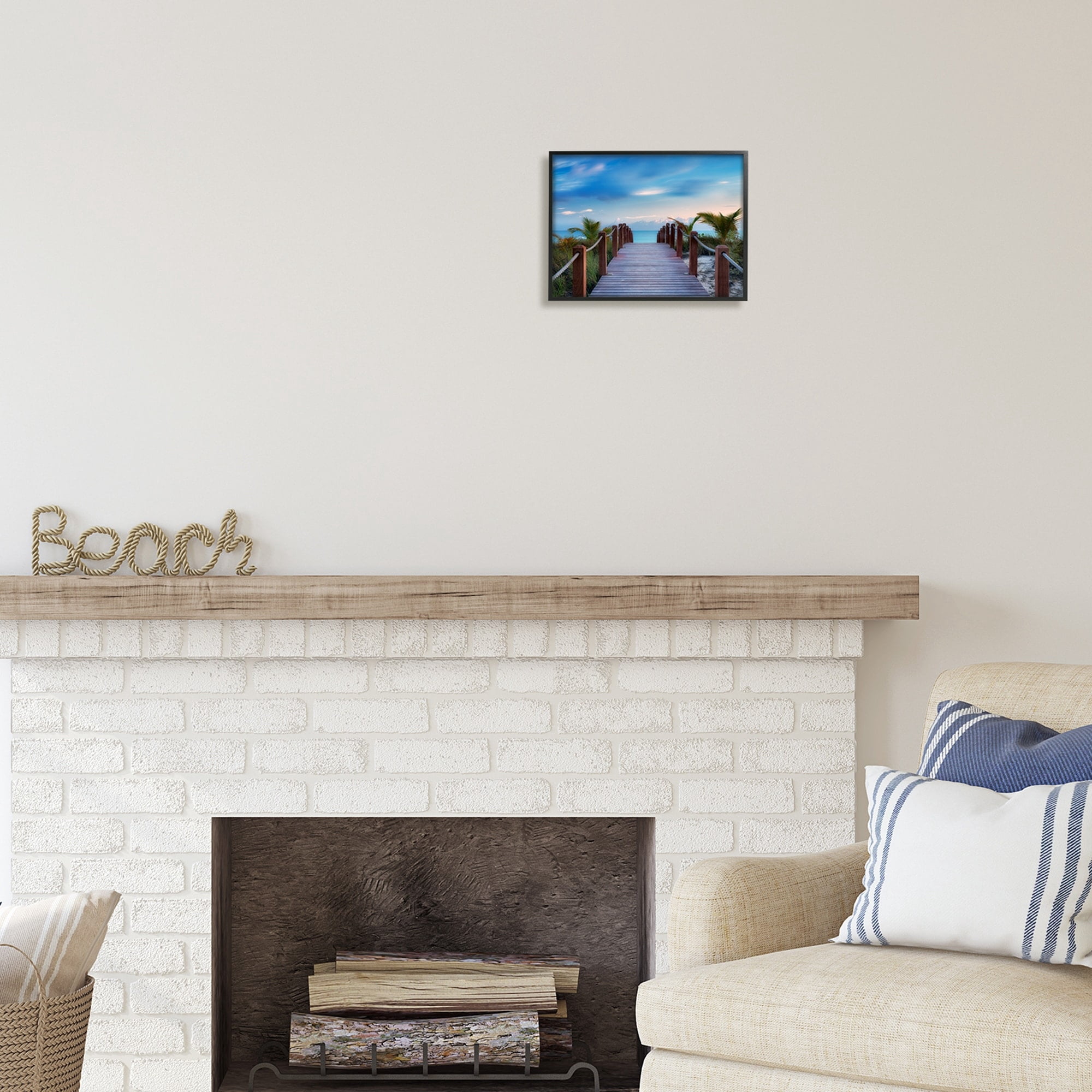 Stupell Industries Tropical Boardwalk Beach Path Coastal Photography Black Framed Art Print Wall Art