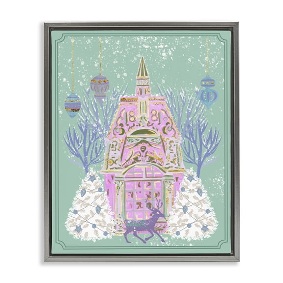Stupell Industries Art Deco Pastel Holiday Snowy Architecture Gray Floating Frame Canvas Art, 17 x 21, by Melissa Wang