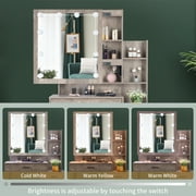 Ktaxon Lighted Vanity Table Set with Charging Station, Makeup Dressing Table with Sliding Mirror, Bedroom Vanities Set