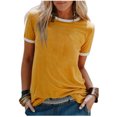 thumbnail image 2 of Camiseta de mujer Blusa informal de manga corta con costuras en bloques de color, Amarillo, XL Vogacara AP002400-29, 2 of 5