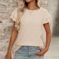 thumbnail image 4 of fatyb Womens Summer Tops Eyelet Ruffle Short Sleeve Blouses Casual Crew Neck Vacation Beach T Shirts, 4 of 7