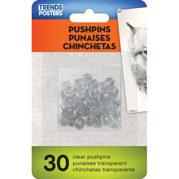 Pushpins - Clear (30-Count) Clear Push Pins Thumb Tacks,