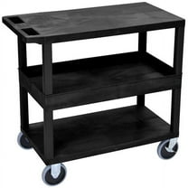 Luxor 18" x 32" Three Shelf Heavy Duty Combination Flat/Tub/Flat Utility Cart - Black
