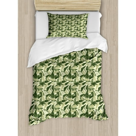Banana Leaf Duvet Cover Set Caribbean Exotic Tree Foliage With