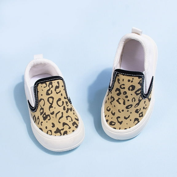 LIIPEE Girls Boys Sneakers Leopard Printed Closed Toe Non- Stretch On Canvas Shoes Child Versatile Daily Sneaker,Brown,12-15 Months