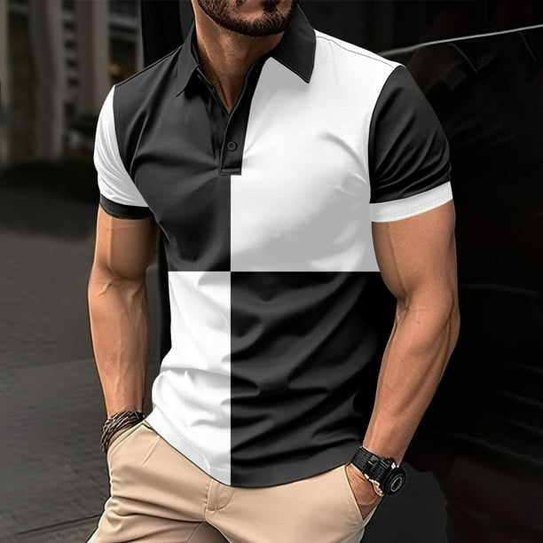 pstuiky camisetas de hombre, Camisa tipo blusa de manga larga con cuello vuelto y solapa con estampado de botones para hombre ropa de hombre xxxl