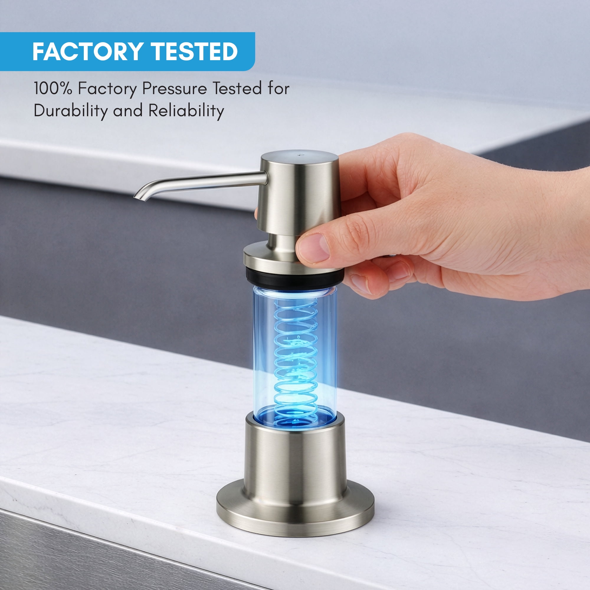 Blossom Kitchen and Bathroom Soap Dispenser with Brushed Nickel Finish – Modern Countertop Soap Dispenser