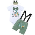 thumbnail image 2 of IBTOM CASTLE Baby Boy 1st Birthday Outfit Jungle Woodland Animal Romper + Bloomers + Suspenders 3PCS Clothes Set Photography 18-24 Months Teal Blue - 2nd Birthday, 2 of 8