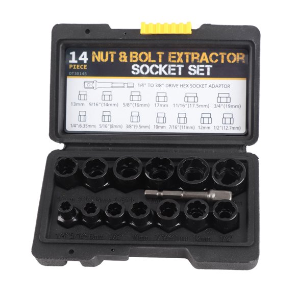 13-Piece Alloy Steel Nut Bolt Extractor Set with Anti-Slip Design, Includes 1/4in to 3/8in Adapter Bar for Home and Auto Repairs