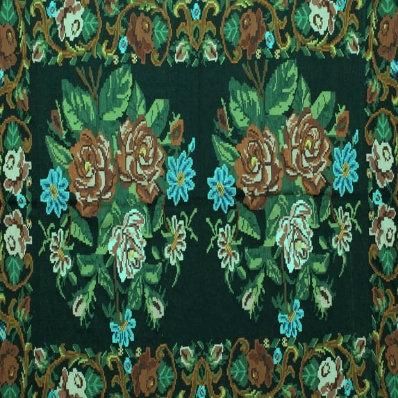 Ahgly Company Indoor Square Medallion Turquoise Blue French Area Rugs, 8' Square