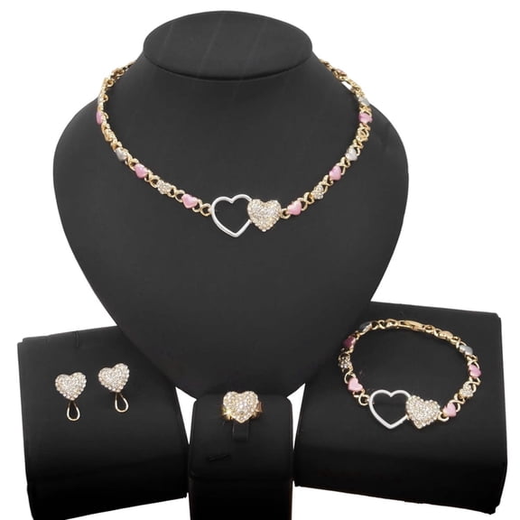 JoeytheJewelryNY HUGS &KISSES double hearts set tri colors gold Plated #19