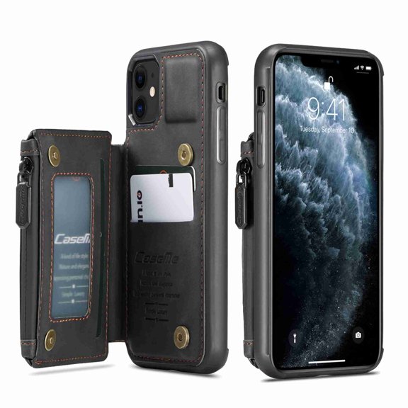 Dteck Wallet Case with Card Holder PU Leather Flip with Kickstand and Magnetic Closure TPU Shockproof Protective Cover , For iPhone 11 6.1", black