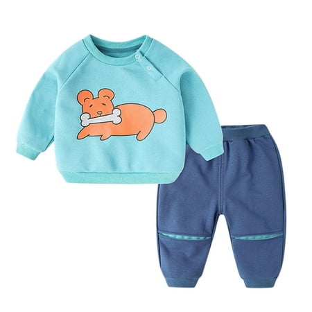 

nsendm 3 Clothes Infant Children Kids Toddler Baby Boys Girls Long Sleeve Cute Cartoon Animals Baby Gift Bundle Blue 18-24 Months