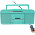 thumbnail image 1 of Grabador portátil con reproductor de casetes retro, Bluetooth, USB, verde azulado, 1 of 9