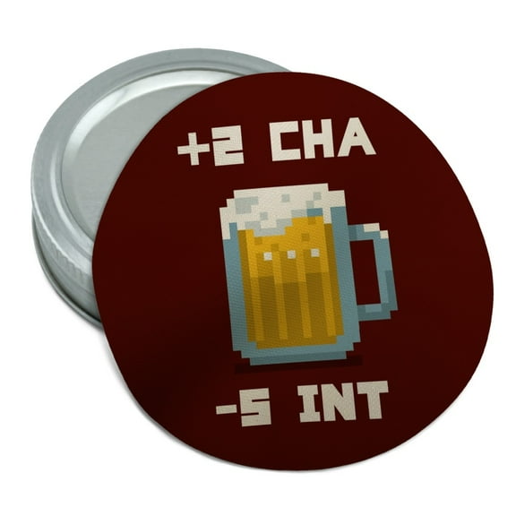 8-Bit Pixel Retro Beer Charisma Buff Gamer Game Round Rubber Non-Slip Jar Gripper Lid Opener
