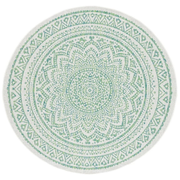 SAFAVIEH Courtyard Josiah Floral Medallion Indoor/Outdoor Area Rug, Ivory/Green, 7'10" x 7'10" Round