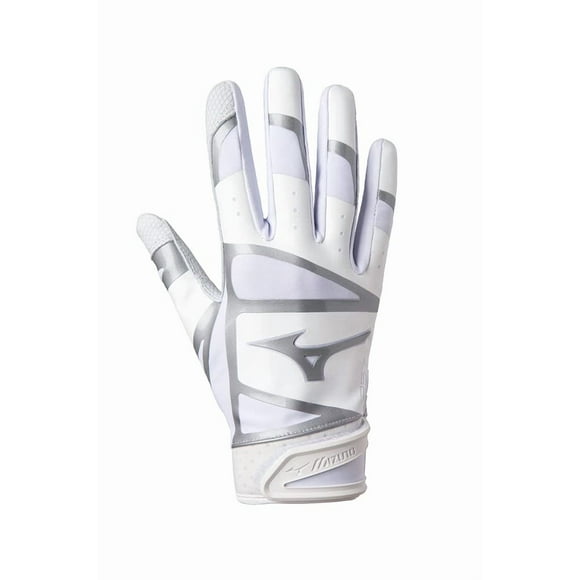 Guantes de bateo Mizuno F-257 para mujer, de softball, color blanco y plateado, talla pequeña